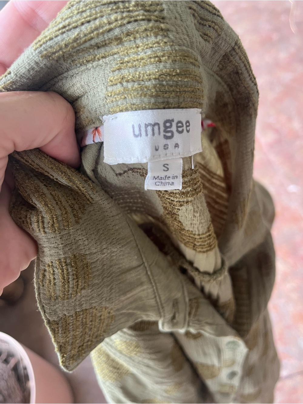 Umgee Olive Green Textured Polka Dot Oversized Button Up Top S - Picture 7 of 8